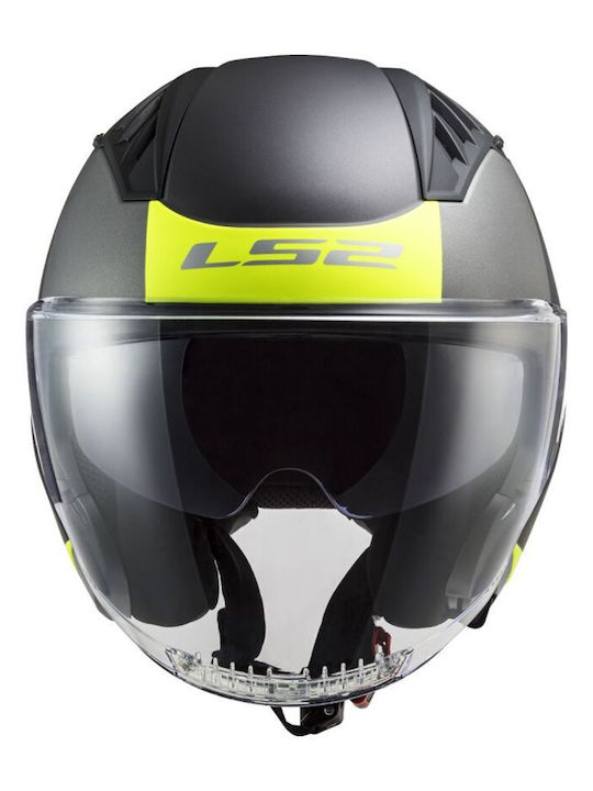 LS2 OF600 Copter II Jet Helmet with Sun Visor ECE 22.06 1200gr Urbane Matt Black H-V Yellow