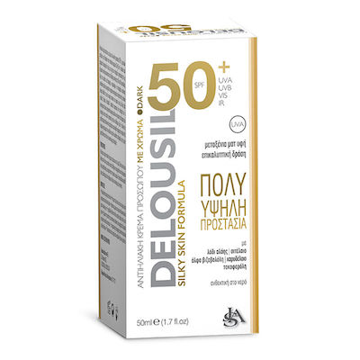 Delousil Silky Skin Waterproof Sunscreen Cream Face SPF50 with Color 50ml