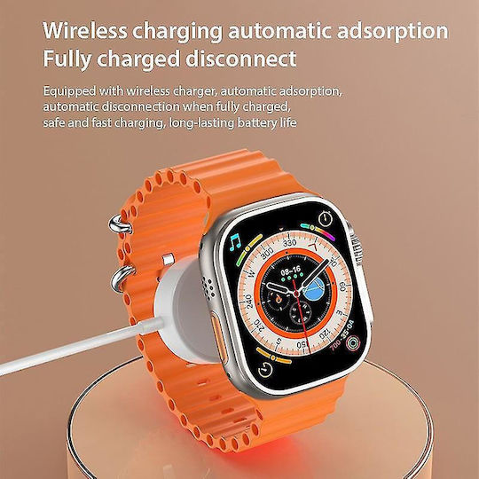 Qian I20 Ultra Max 2.3' 49mm + Bluetooth HandsFree Gift + Protective Glass Wireless Charging Waterproof 10 +1 Men's Women's Set Silver