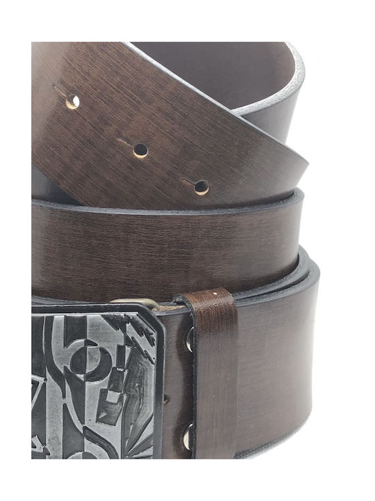 Men's Leather Wide Belt Brown