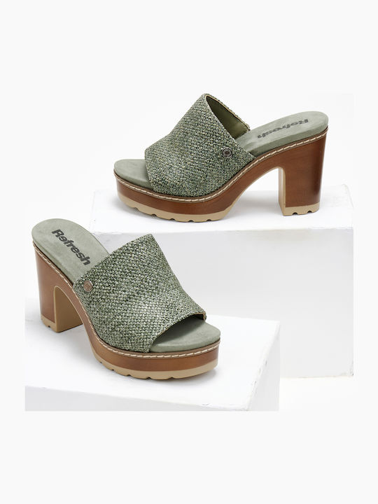 Mule cu Gros cu gleznă înaltă Toc în Culoare Kaki
