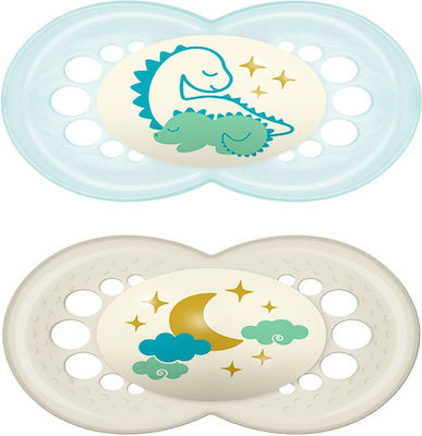 Mam Orthodontic Pacifiers Silicone Dinosaur/Dog Night for 16+ months 2pcs