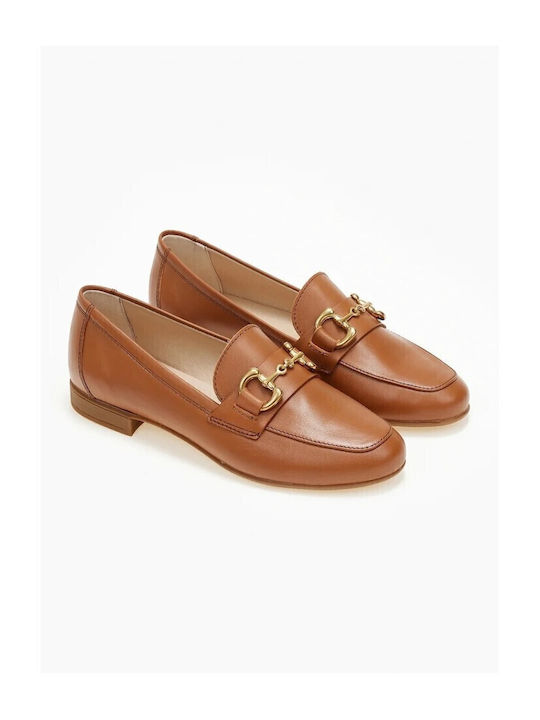 Leather Women's Loafers in Tabac Brown Color