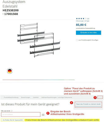 Bosch Teleskopmechanismus für den Ofen Kompatibel mit Bosch 48x13cm