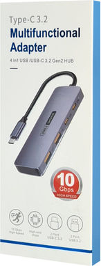 Powertech Hub 4 Θυρών USB 3.2 με σύνδεση USB-C Γκρι