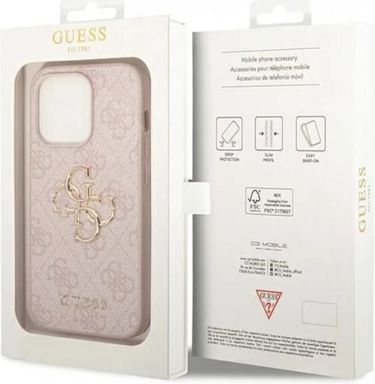 Guess Strass Metal Logo Umschlag Rückseite Kunststoff Rosa (iPhone 15 Pro Max)
