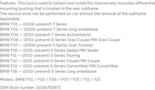 Bmw Differential Front Bush Extractor F Series