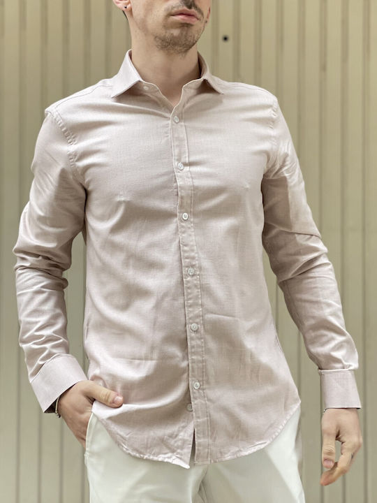 Brand'S Men's Shirt Long Sleeve Cotton Beige