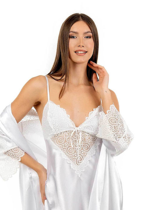 Secret Point Summer Satin Bridal Women's Nightdress White