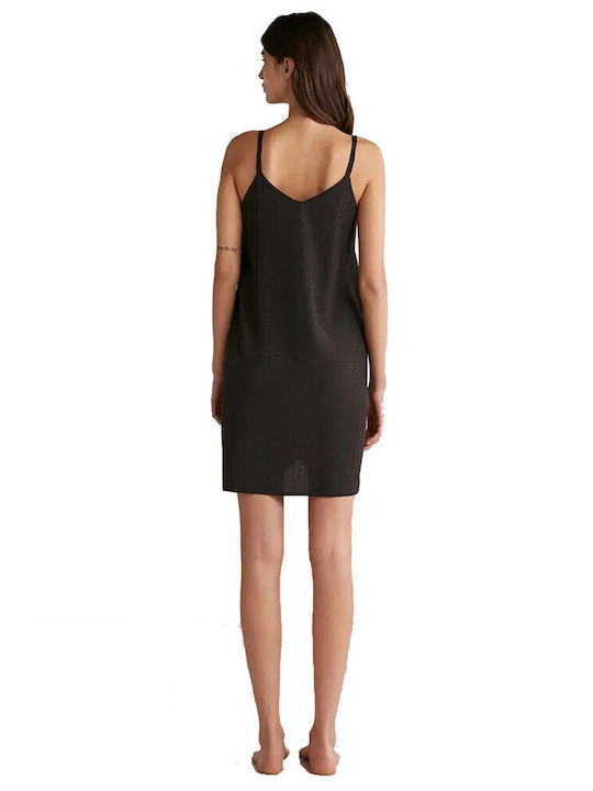 Penye Mood Sommer Damen Robe mit Nachthemd Schwarz
