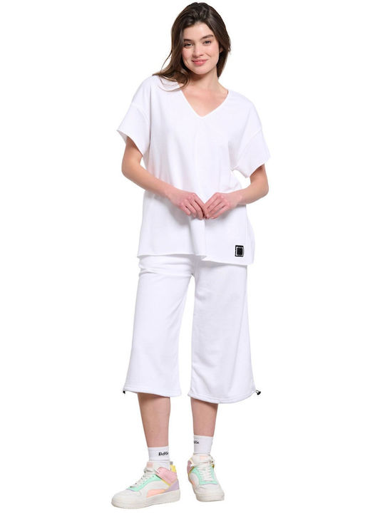 Damen Jogginghosen Capri Hohe Taille Weiß
