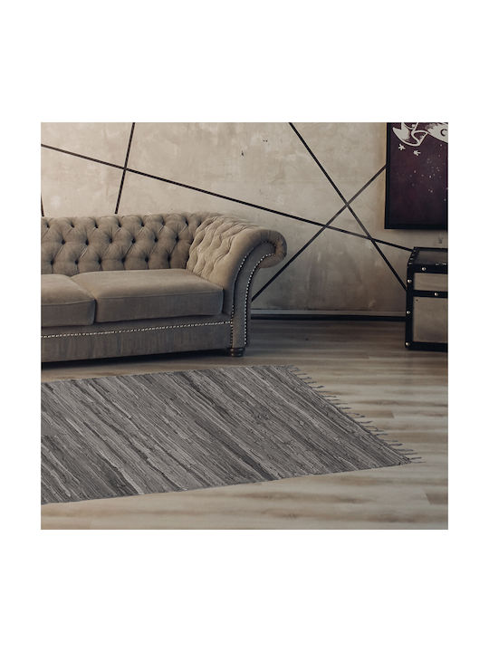 Chios Hellas 40002 Rug Fireplace Rectangular Leather with Fringes Grey