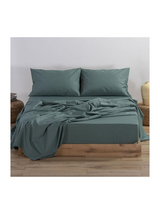 Nef-Nef Homeware Cearșaf Semi Dublu cu Elastic 120x200+30cm. Basic 016797 1172 Verde