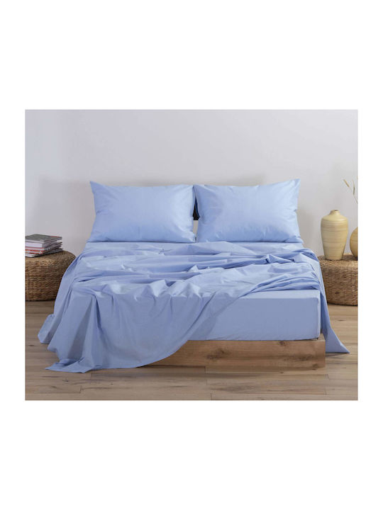 Nef-Nef Homeware Σεντόνι Ημίδιπλο με Λάστιχο 120x200x30εκ. Basic 564 Sky