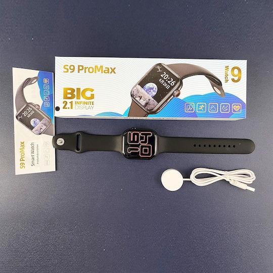 S9 Pro Max 45mm Smartwatch with Heart Rate Monitor (Black / Tokas)