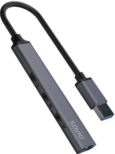 Savio Hub 4 Θυρών USB 2.0 με σύνδεση USB-C Γκρι