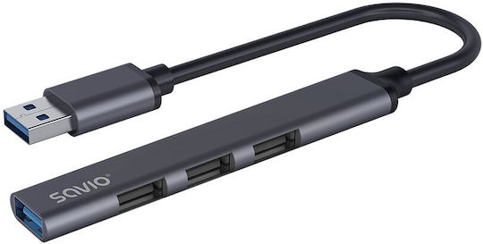 Savio Hub 4 Θυρών USB 2.0 με σύνδεση USB-C Γκρι