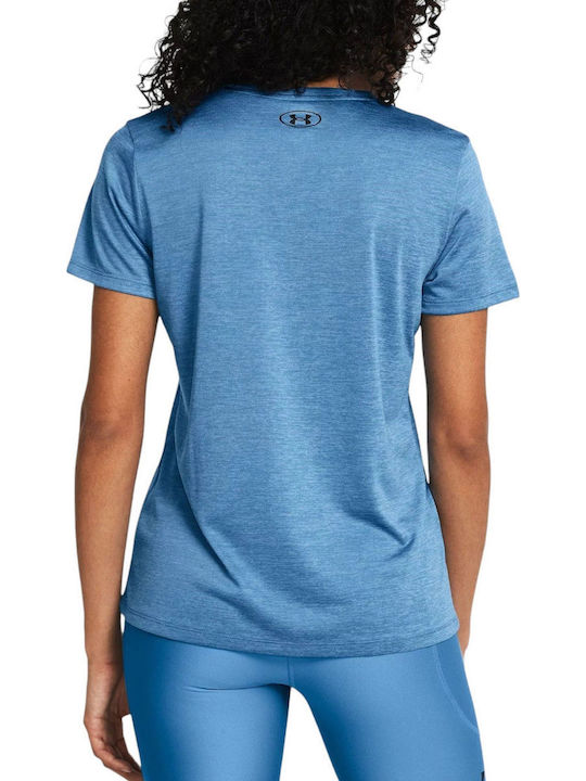 Women's Athletic Blouse Short Sleeve Fast Drying with V Neckline Light Blue