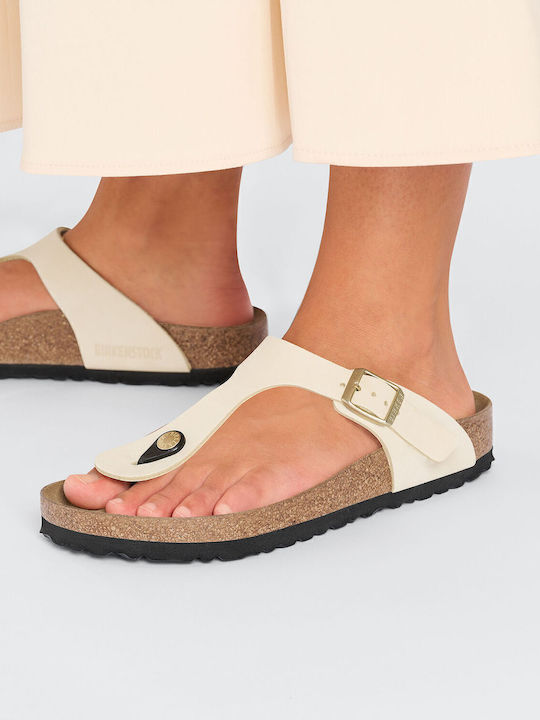 Gizeh Nubuk Leather Leather Women's Flat Sandals Anatomic in Ecru Color Regular Fit