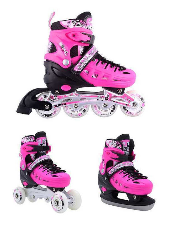 Athlopaidia Kids Adjustable Inline / Quad Rollers Pink 3 in 1