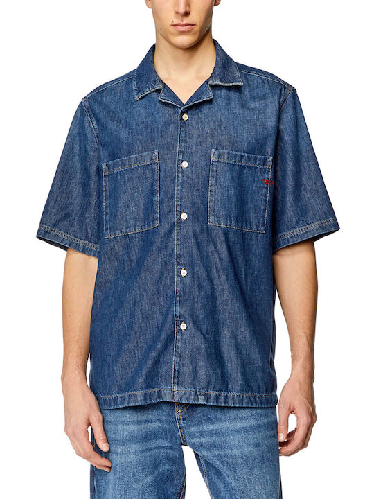 Diesel Men's Shirt Short Sleeve Denim Blue