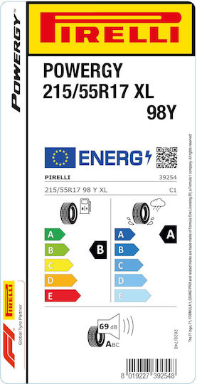 Pirelli Powergy 215/55R17 98Y XL Θερινό Λάστιχο για Επιβατικό Αυτοκίνητο