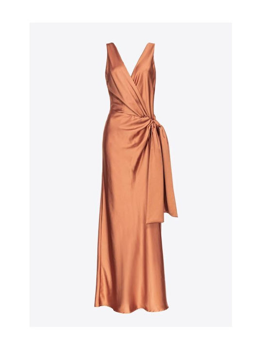 Pinko Rochie Satin cu Slit Brown