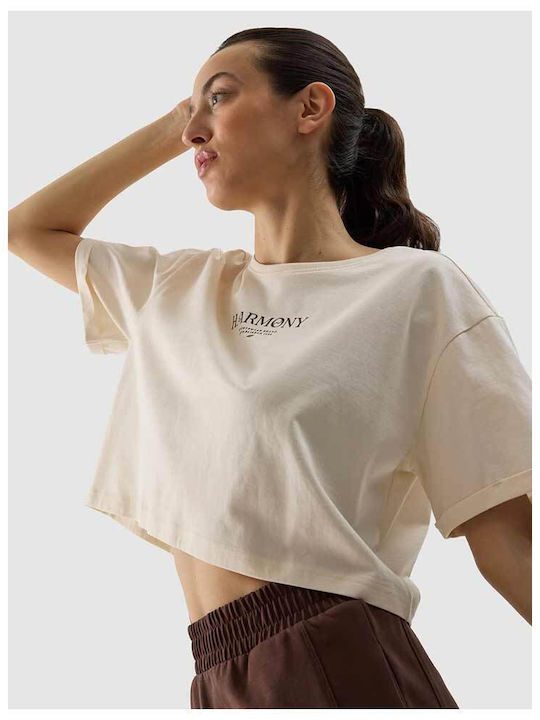 Damen Sport Crop Top Kurzarm Beige