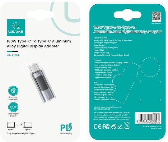 Usams USB-C Männlich Zu USB-C Weiblich Konverter Grau 1 Stück US-SJ682