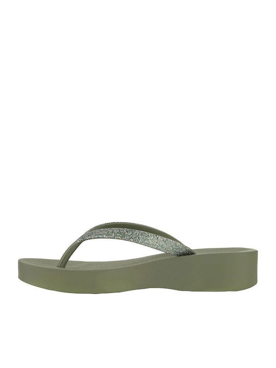 Chic Damen Zehentrenner mit Plattformen in Khaki Farbe