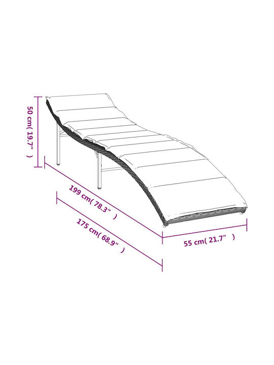 Ξαπλώστρα Rattan με Μαξιλάρι Γκρι 199x55x50εκ.