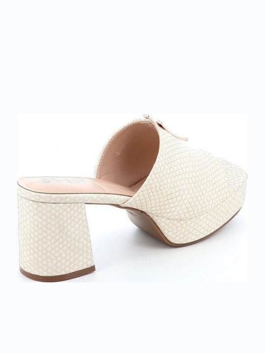 Mules mit Chunky Hoch Absatz in Beige Farbe