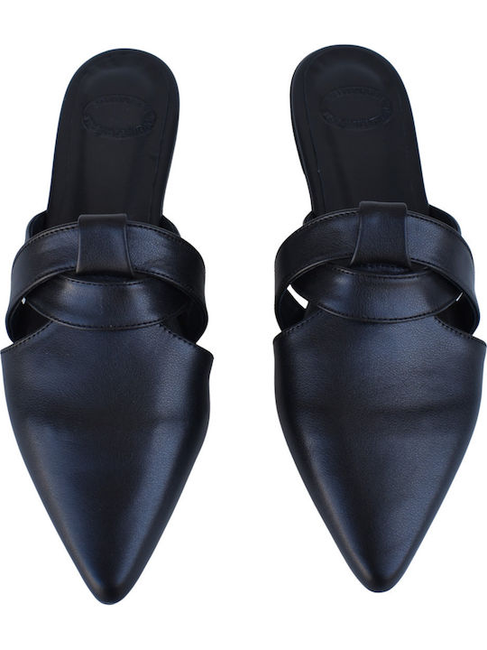 Flat Δερμάτινα Mules σε Μαύρο Χρώμα