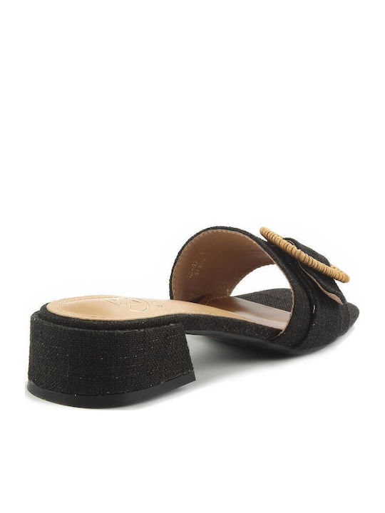 Mules with Chunky Low Heel in Black Color