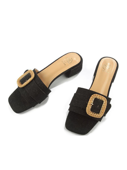 Mules with Chunky Low Heel in Black Color