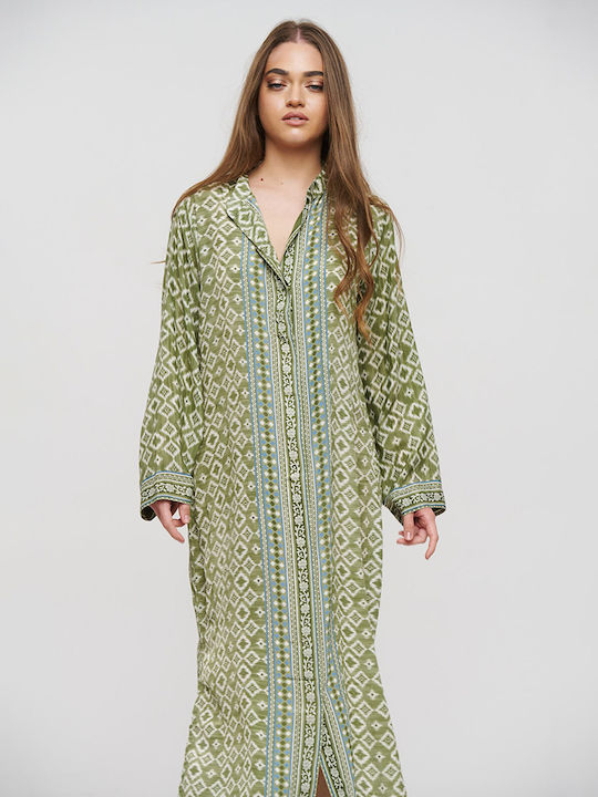 Ble Resort Collection Γυναικείο Μακρύ Καφτάνι Παραλίας Πράσινο