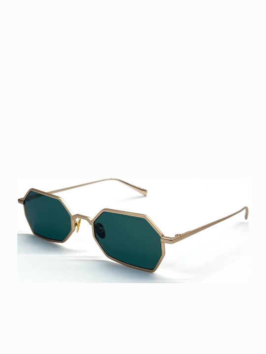 Kreuzbergkinder Unisex Sunglasses with Gold Metal Frame and Green Lens EZRA C1 51