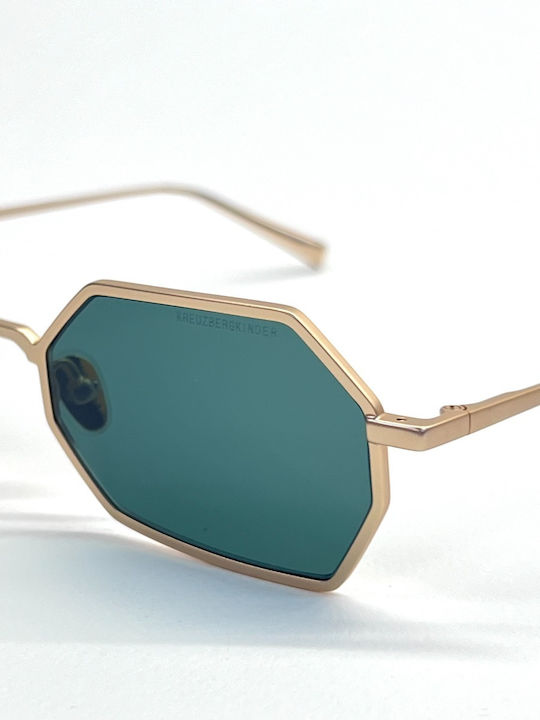 Kreuzbergkinder Unisex Sunglasses with Gold Metal Frame and Green Lens EZRA C1 51