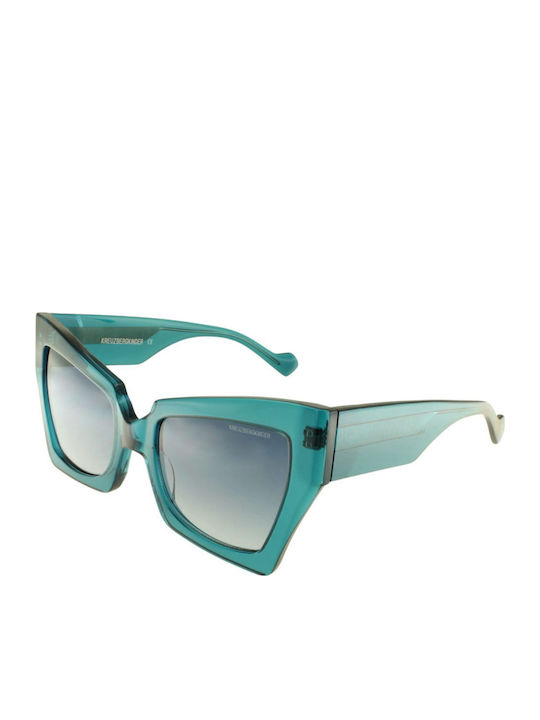 Kreuzbergkinder Women's Sunglasses with Green Plastic Frame and Turquoise Gradient Lens PAINKILLER C3