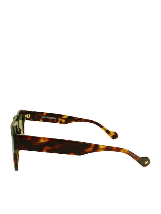 Kreuzbergkinder Unisex Sunglasses with Brown Tartaruga Plastic Frame and Green Lens BOULEVARDIER C2