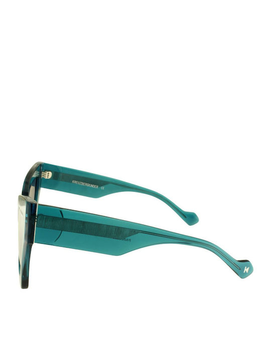 Kreuzbergkinder Women's Sunglasses with Green Plastic Frame and Turquoise Gradient Lens PAINKILLER C3