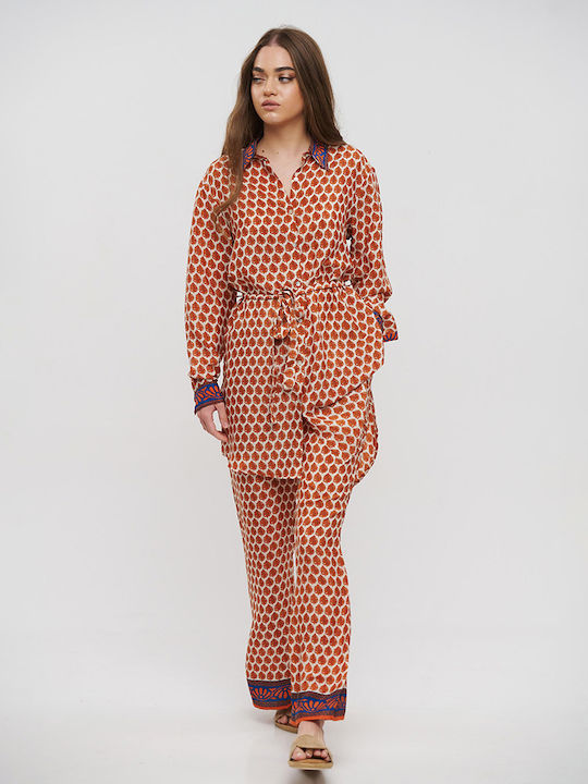 Langärmelig Damen Hemd Beige/orange