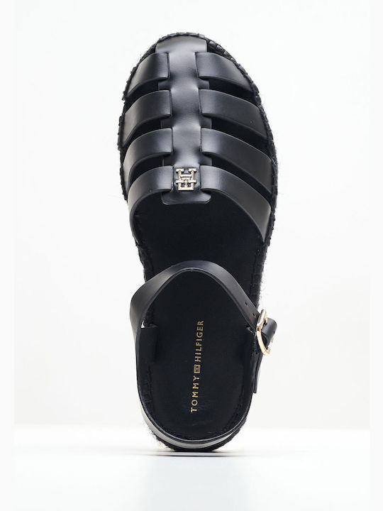 Δερμάτινα Γυναικεία Σανδάλια Flatforms Μαύρα