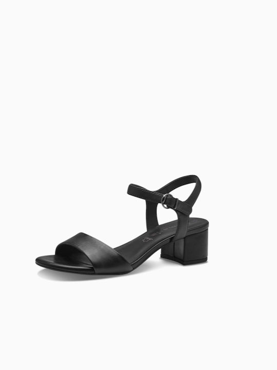 Tamaris Anatomic Leather Women's Sandals Black with Chunky Low Heel