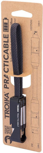 Troika Flat USB to Lightning / Type-C Cable Μαύρο