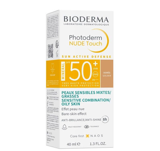 Bioderma Photoderm Nude Touch Mineral SPF50+ Doree Face Sunscreen with Colour for Combination to Oily Skin - Golden Shade