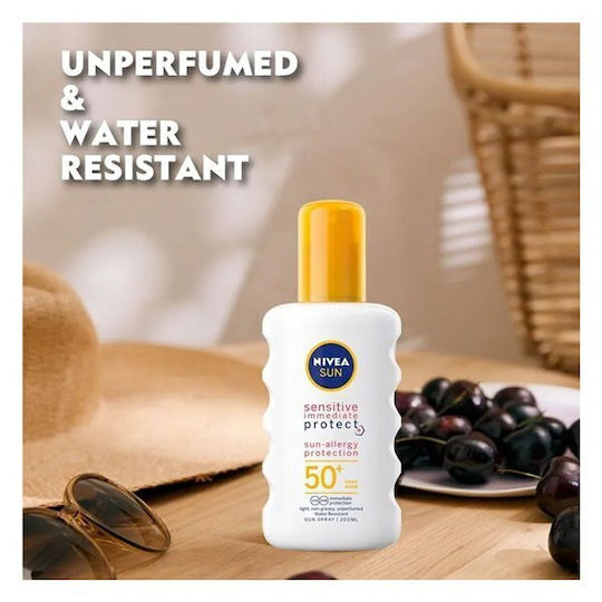 Nivea Sun Sensitive Immediate Protect Sun Waterproof Sunscreen Body Lotion SPF50 in Spray 200ml