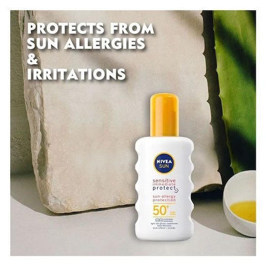 Nivea Sun Sensitive Immediate Protect Sun Waterproof Sunscreen Body Lotion SPF50 in Spray 200ml