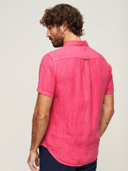 Superdry D2 Stud Casual Herrenhemd Leinen Fuchsia