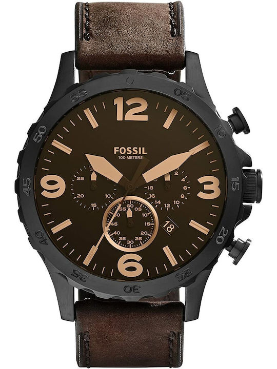 Fossil Men's Watch 50mm Chronograph Battery with Brown Leather Strap